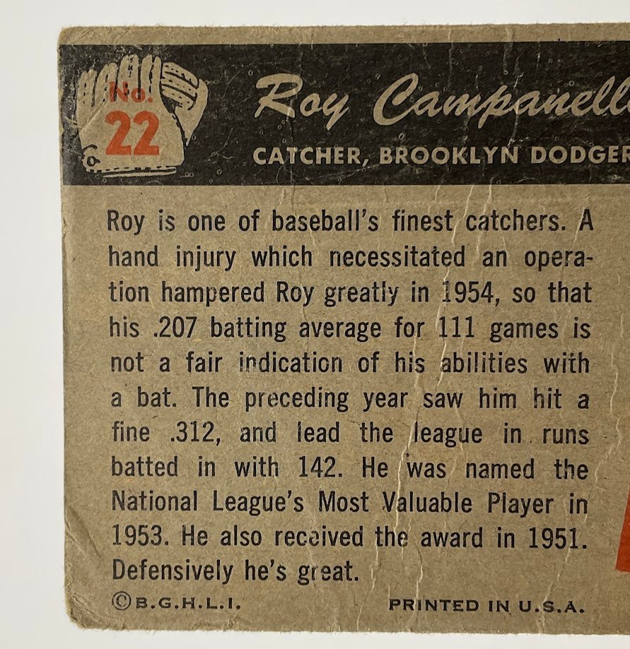 Roy Campanella 1955 Bowman #22 Brooklyn Dodgers GD - Collector Store LLC