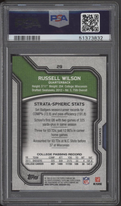 Russell Wilson 2012 Topps Strata Hold Ball with Two Hands RC #29 PSA 9 - Collector Store LLC