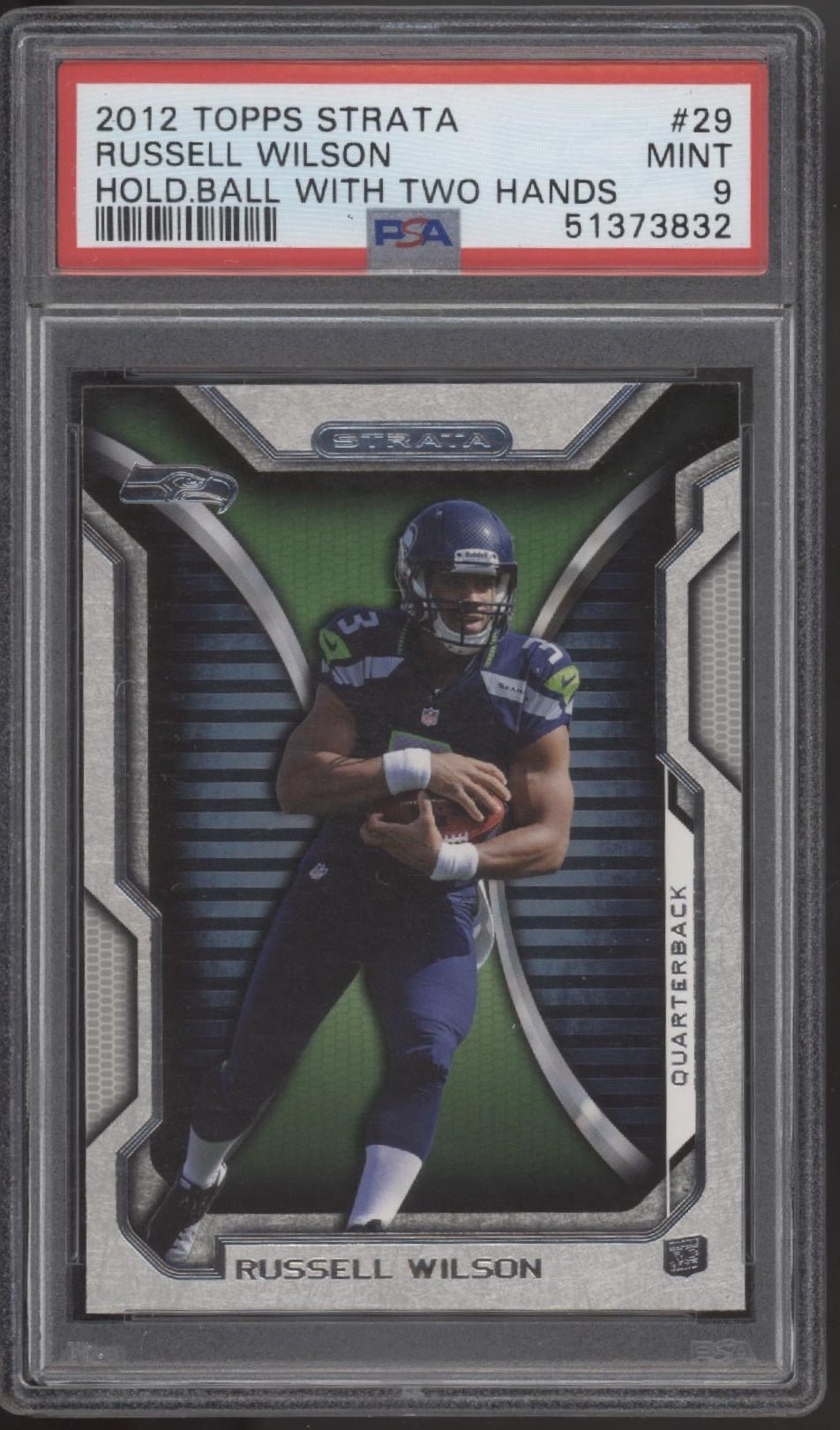 Russell Wilson 2012 Topps Strata Hold Ball with Two Hands RC #29 PSA 9 - Collector Store LLC