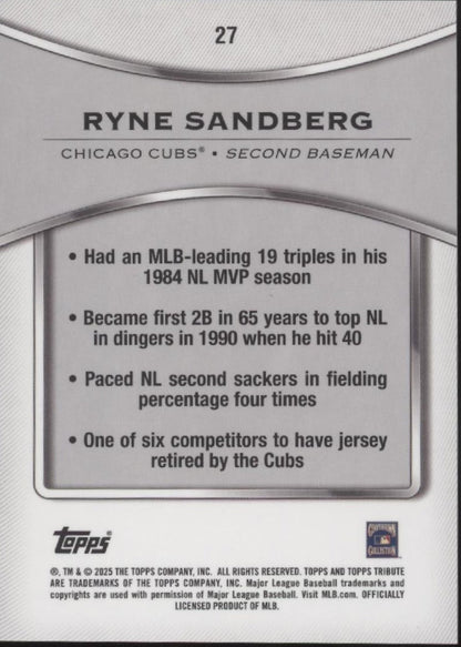 Ryne Sandberg 2025 Topps Tribute 27 - Collector Store LLC