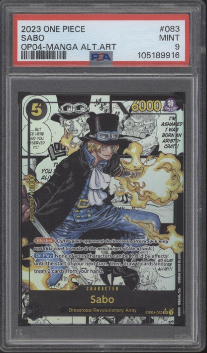 Sabo One Piece Card Game Kingdoms of Intrigue Manga Alternate Art #083 PSA 9 - Collector Store LLC