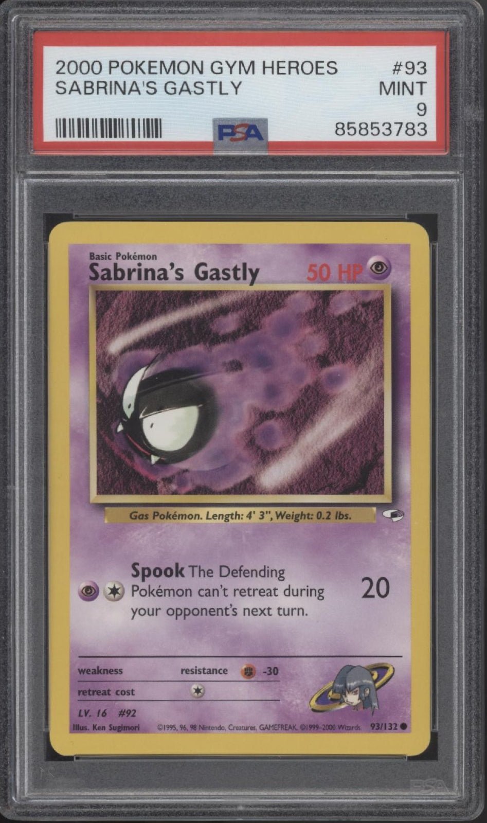 Sabrina's Gastly Pokemon Gym Heroes #93 PSA 9 - Collector Store LLC