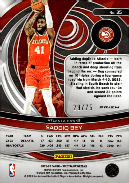 Saddiq Bey 2022 - 23 Panini Spectra Supernova Prizm 29/75 #35 - Collector Store LLC