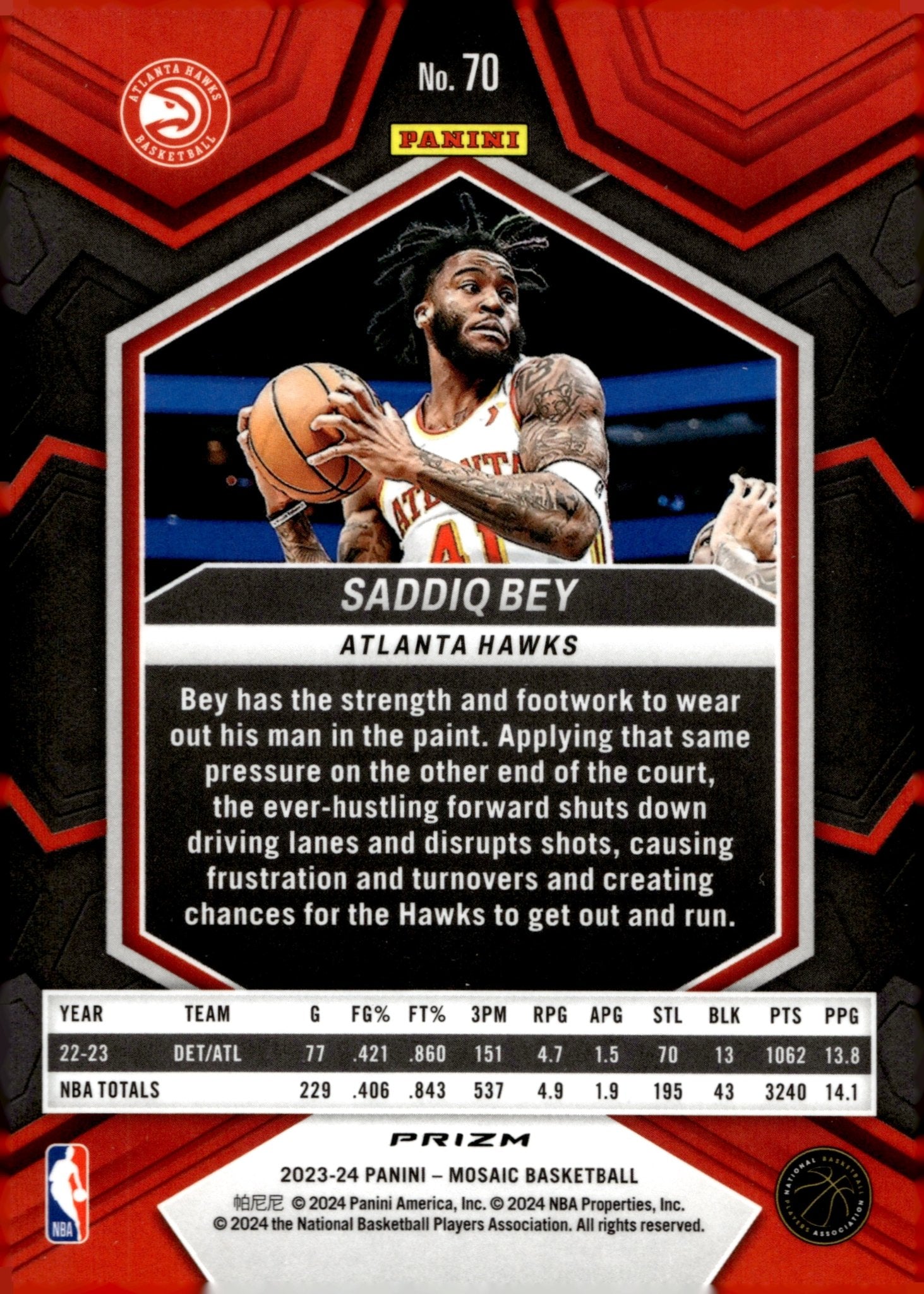 Saddiq Bey 2023 - 24 Panini Mosaic Prizm #70 - Collector Store LLC