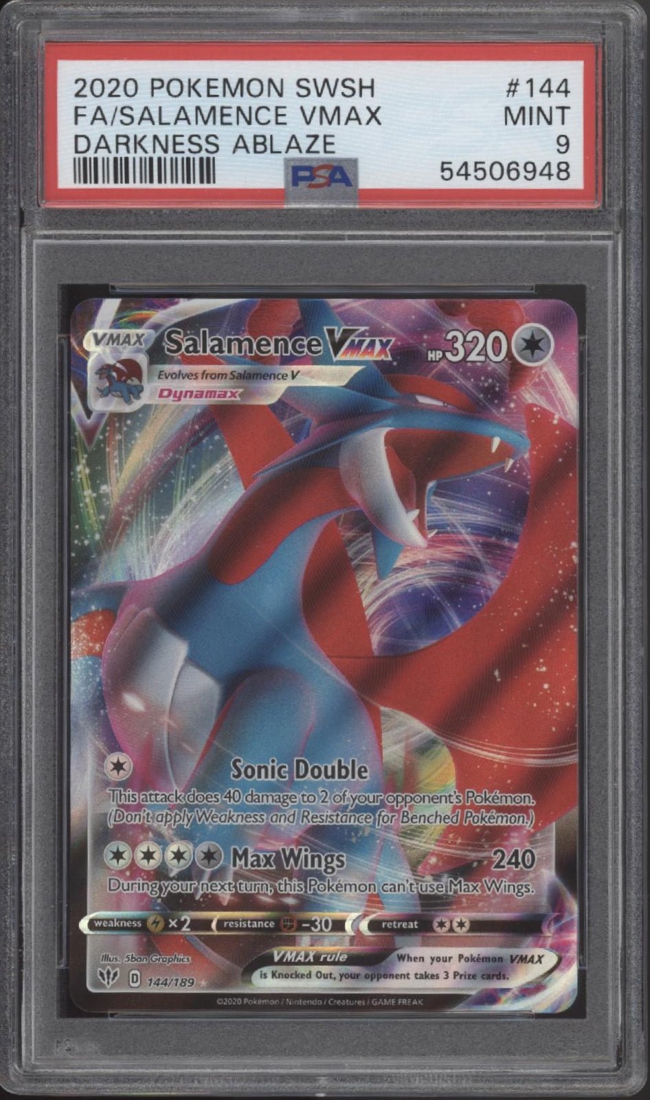 Salamence VMAX Pokemon Darkness Ablaze Full Art #144 PSA 9 - Collector Store LLC