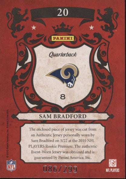 Sam Bradford 2010 Panini Crown Royale Royalty Swatch #20 - Collector Store LLC