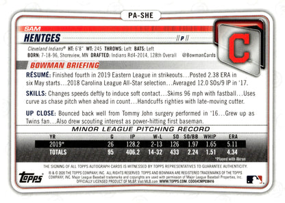 Sam Hentges 2020 Bowman Purple Auto 123/250 #PA - SHE - Collector Store LLC