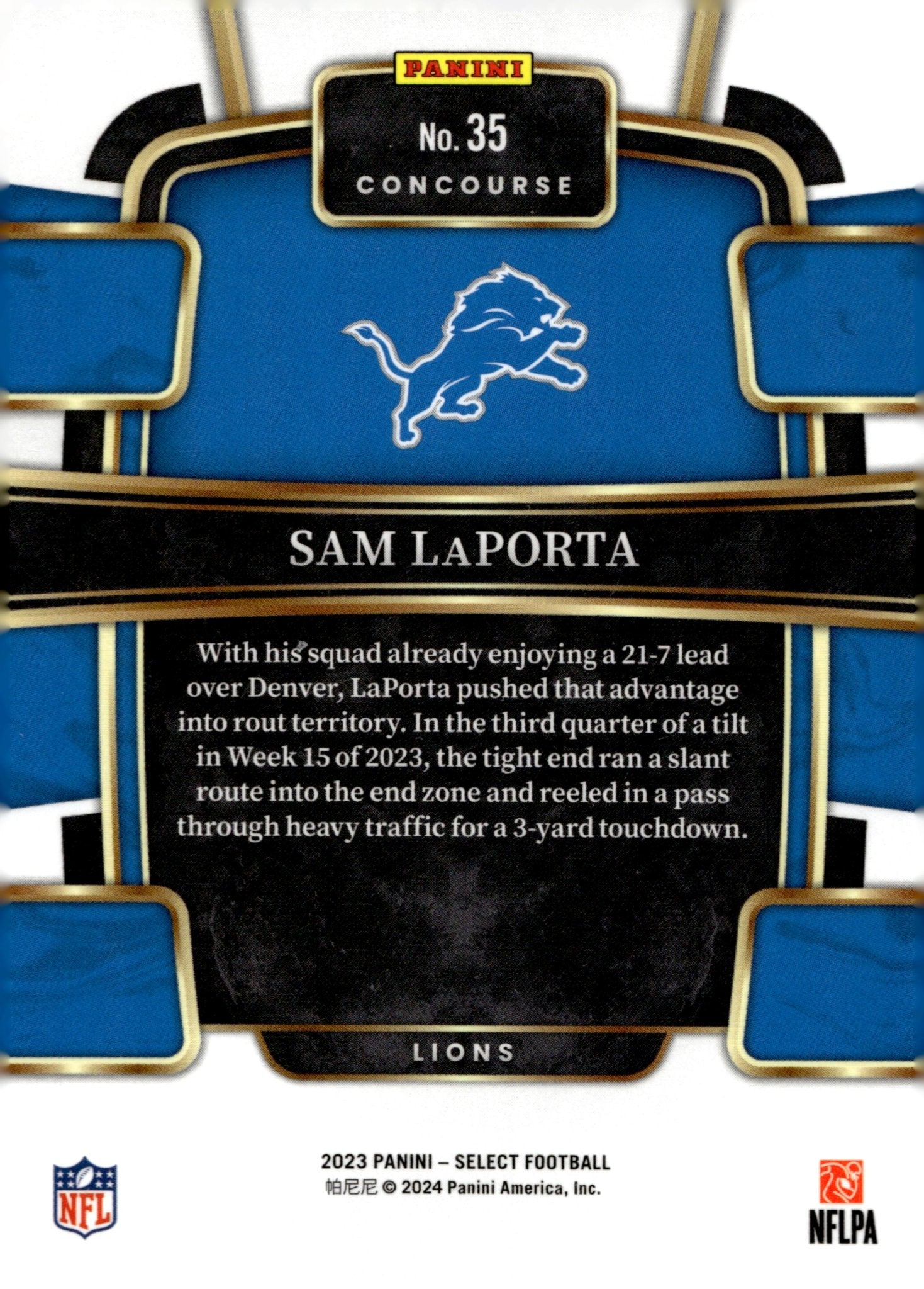Sam LaPorta 2023 Panini Select RC #35 - Collector Store LLC