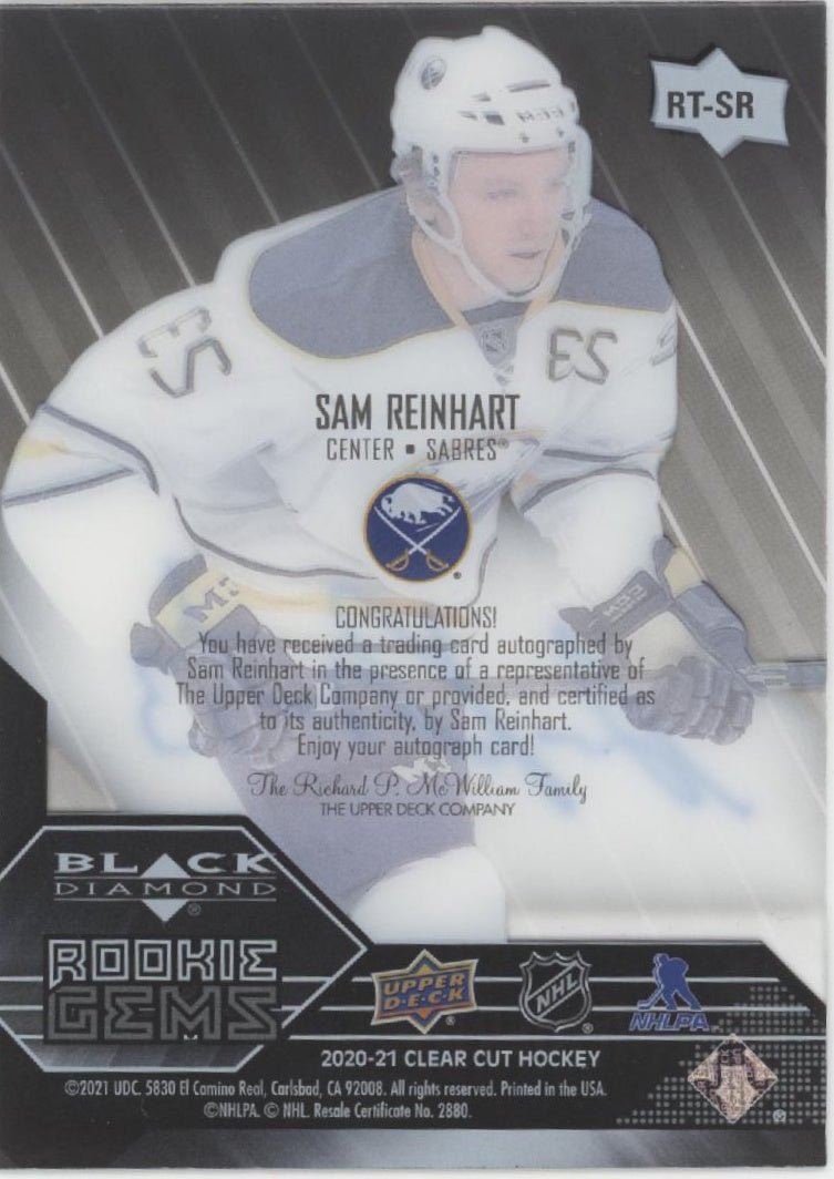 Sam Reinhart 2020 - 21 Upper Deck Clear Cut Rookie Gems RC Auto #RT - SR - Collector Store LLC