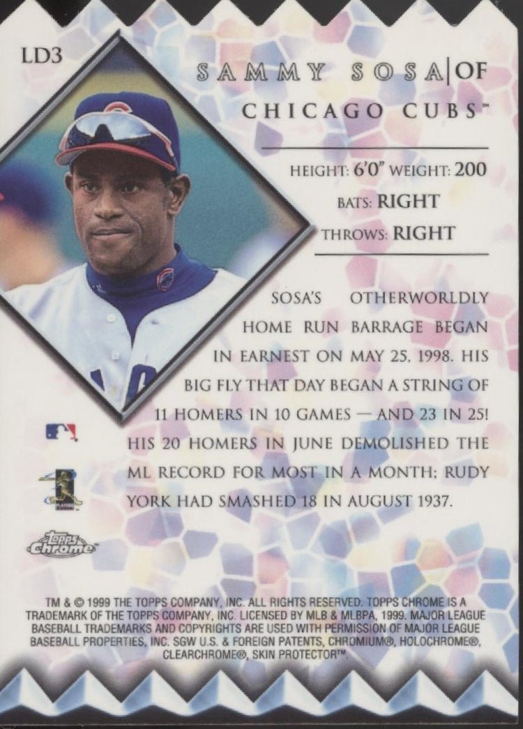 Sammy Sosa 1999 Topps Chrome Lords of Diamond Die - Cut #LD3 - Collector Store LLC