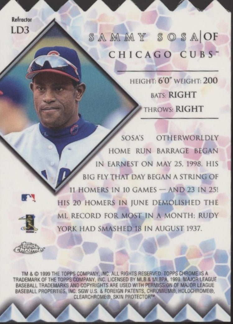 Sammy Sosa 1999 Topps Chrome Lords of Diamond Die - Cut Refractor #LD3 - Collector Store LLC