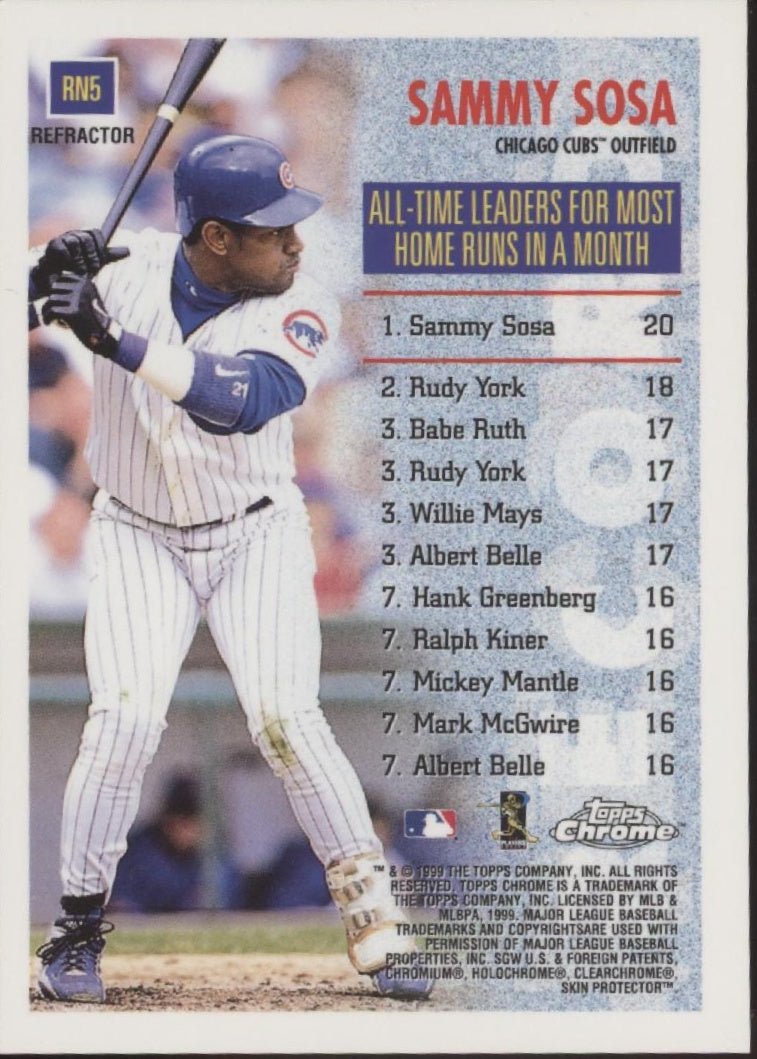 Sammy Sosa 1999 Topps Chrome Record Numbers Refractor #RN5 - Collector Store LLC