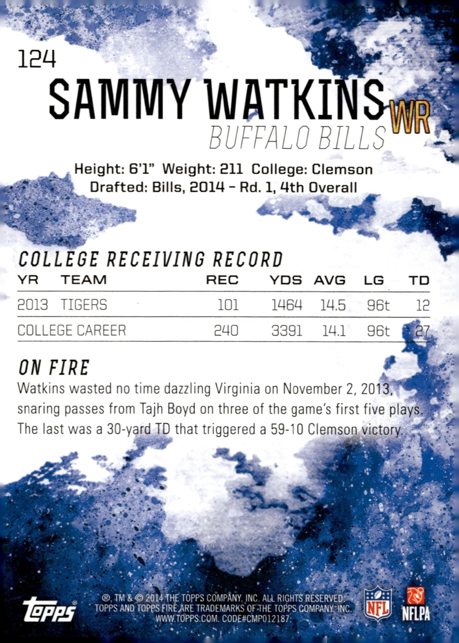 Sammy Watkins 2014 Topps Fire RC #124 - Collector Store LLC