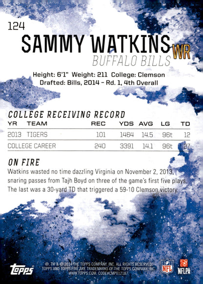 Sammy Watkins 2014 Topps Fire RC #124 - Collector Store LLC