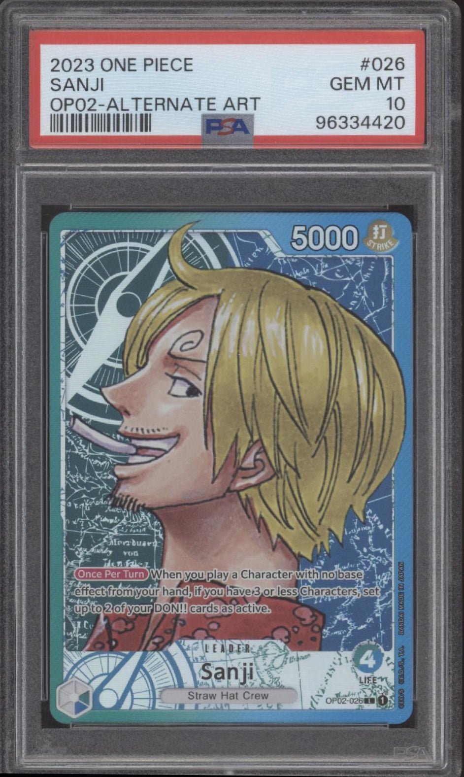 Sanji One Piece Card Game Paramount War Alternate Art 026 PSA 10 - Collector Store LLC