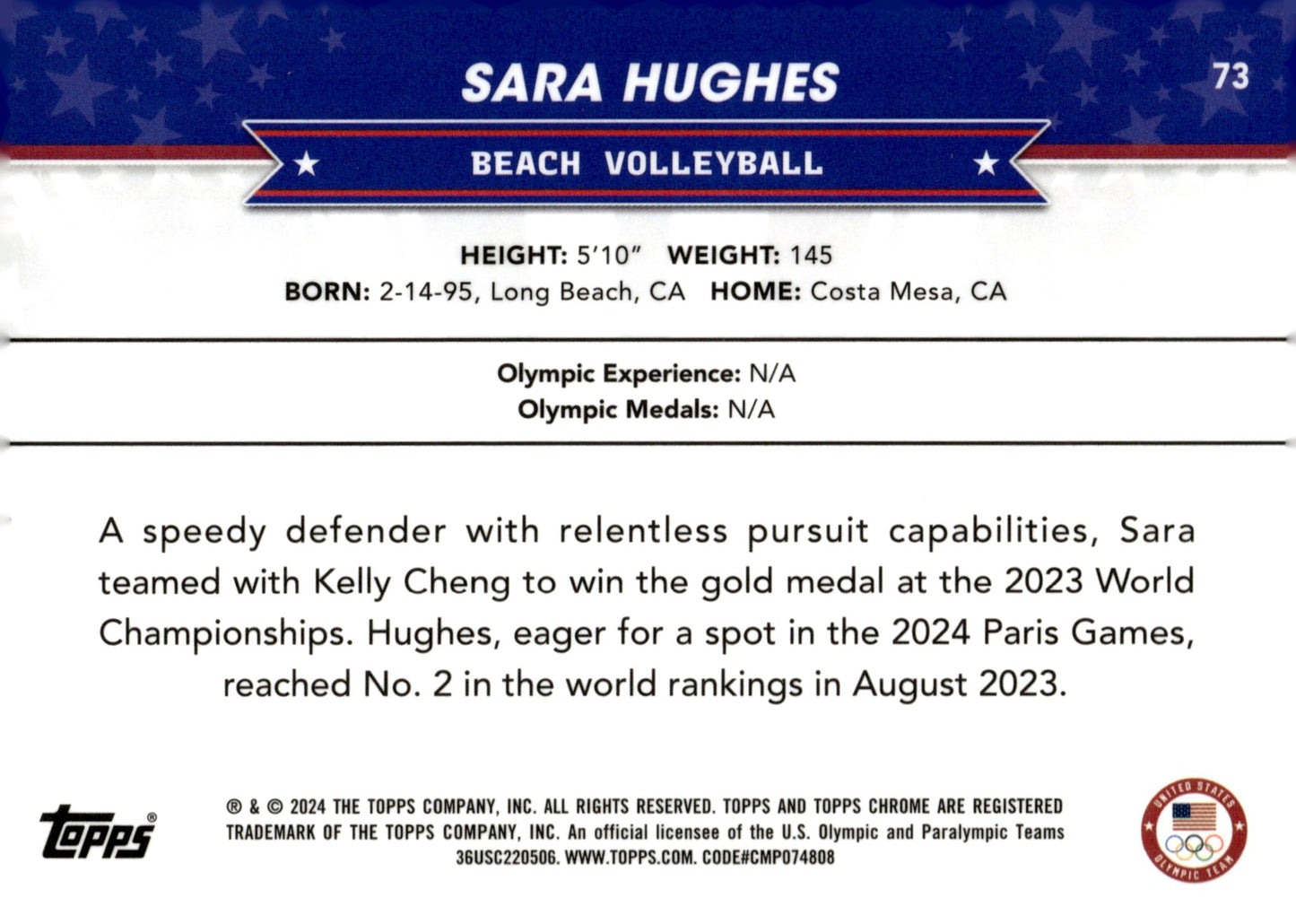 Sara Hughes 2024 Chrome US Olympic & Paralympic Hopefuls Pink Refractor #73 - Collector Store LLC