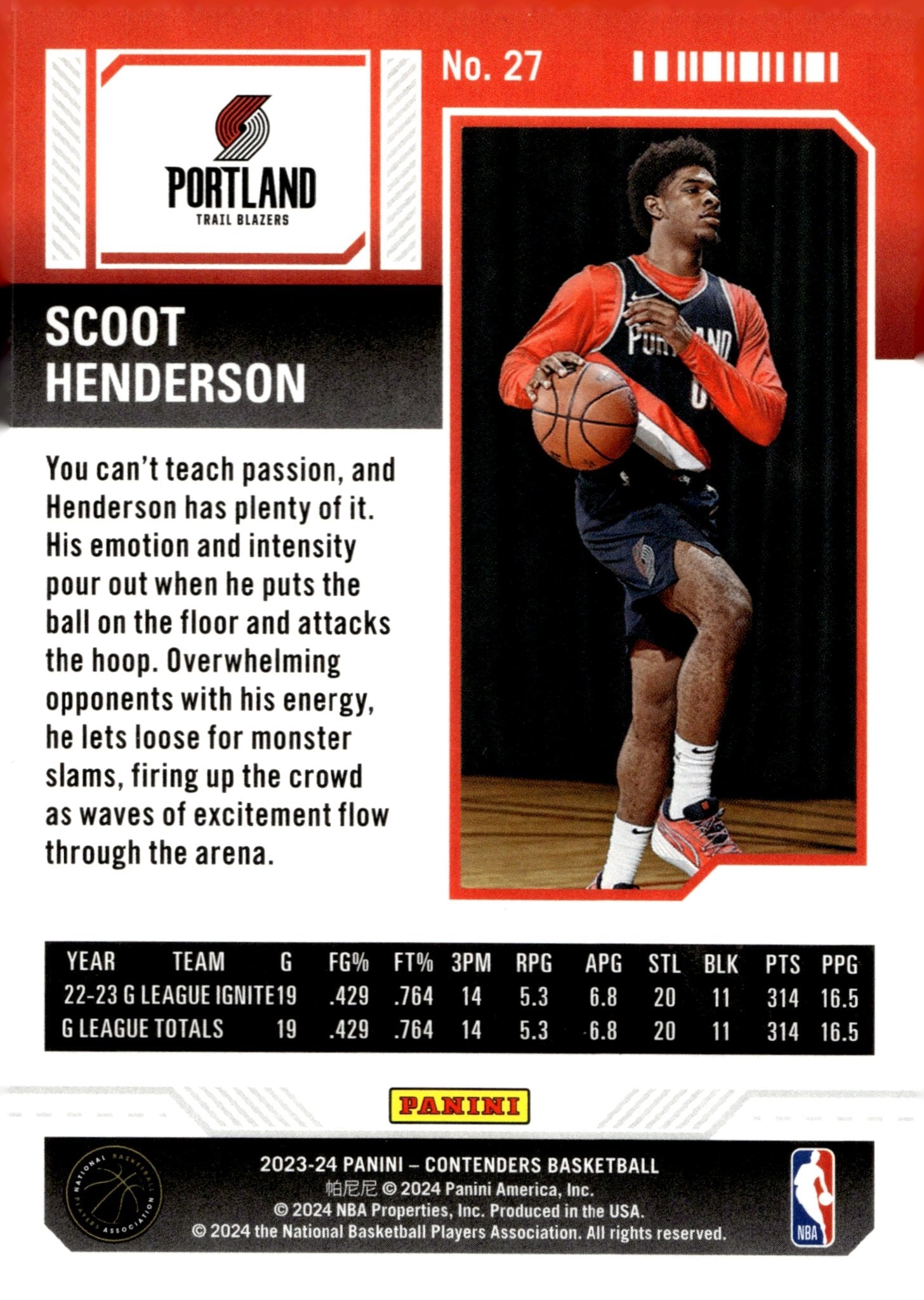 Scoot Henderson 2023 - 24 Panini Contenders Game Ticket RC #27 - Collector Store LLC