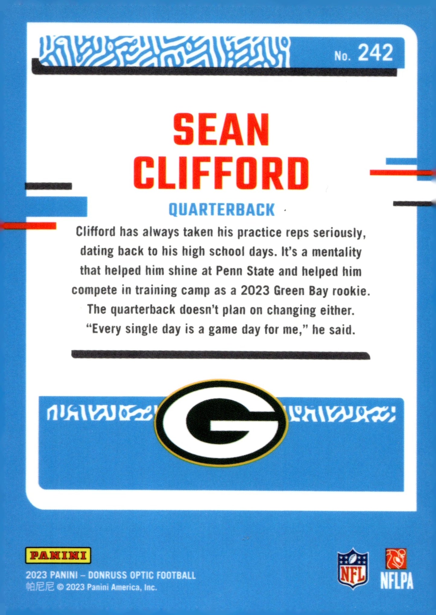 Sean Clifford 2023 Panini Donruss Optic Rated Rookie RC #242 - Collector Store LLC