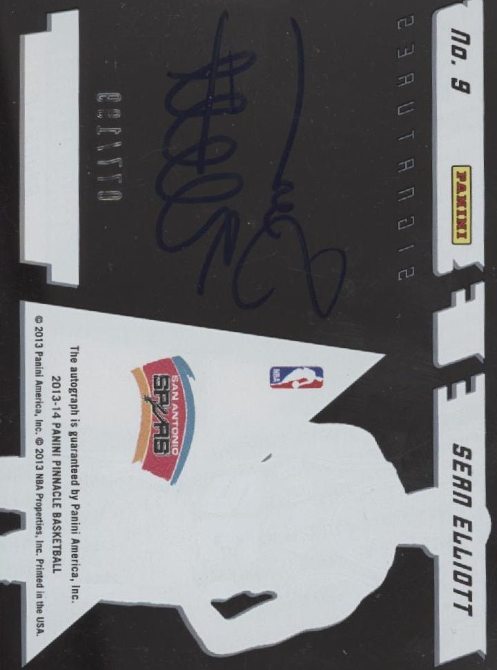 Sean Elliott 2013 - 14 Panini Pinnacle of Success Clear Auto 077/199 #9 - Collector Store LLC