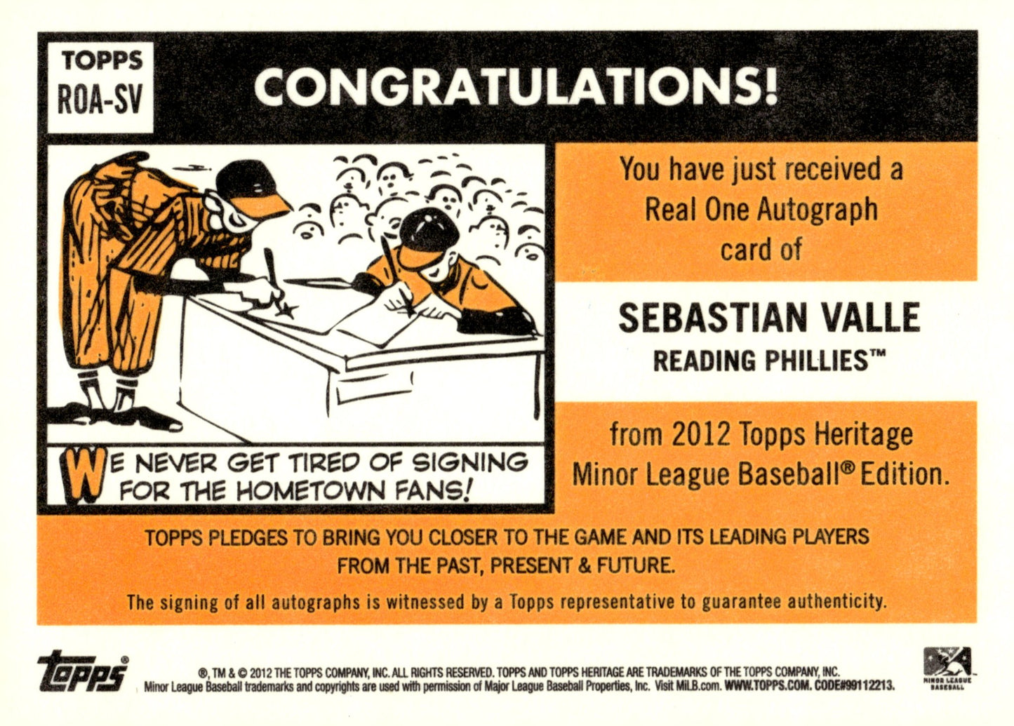 Sebastian Valle 2012 Topps Heritage Auto #ROA - SV - Collector Store LLC