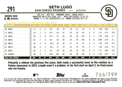 Seth Lugo 2024 Topps Series 1 Purple Foil 766/799 #291 - Collector Store LLC