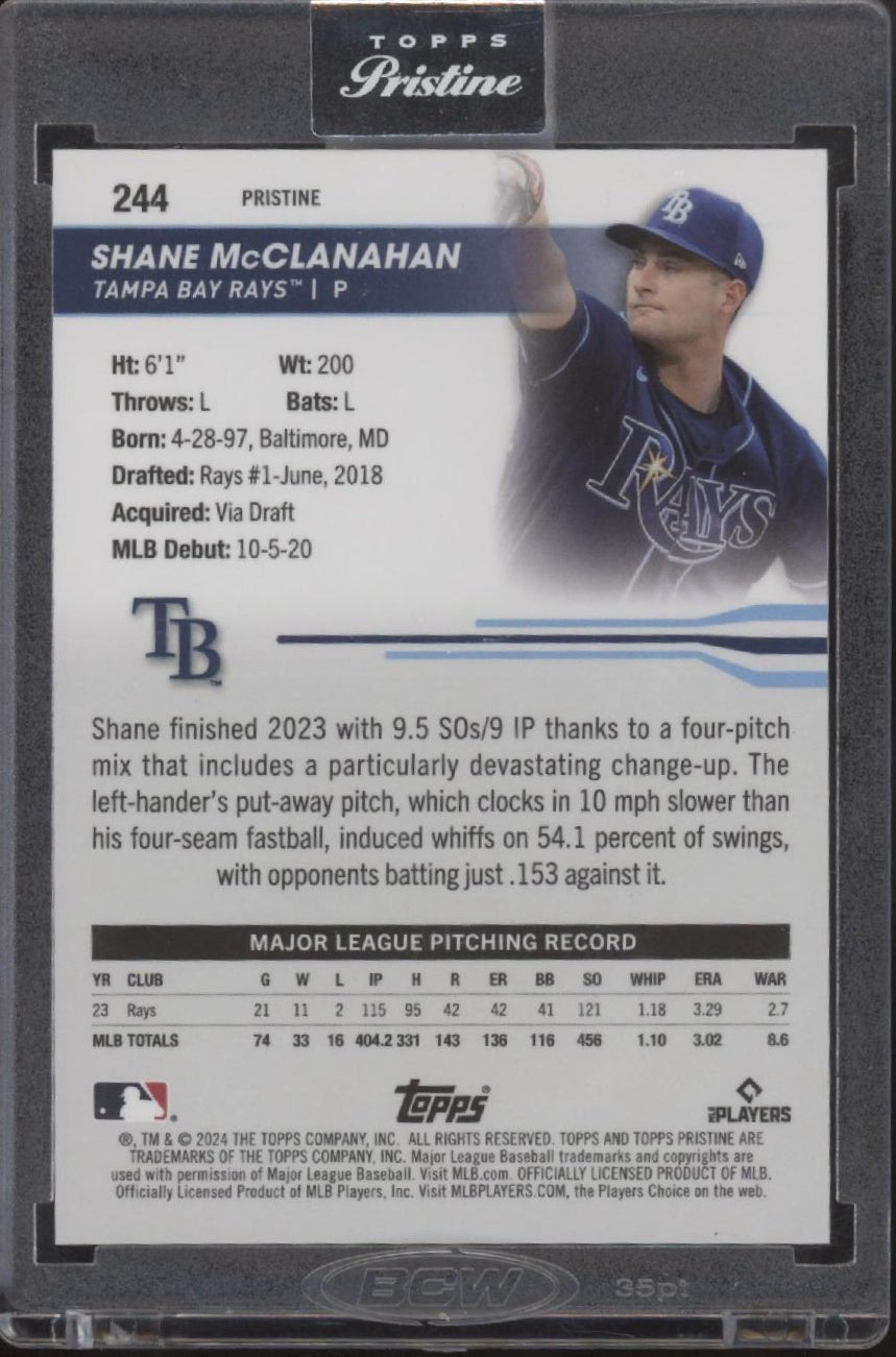 Shane McClanahan 2024 Topps Pristine Blue Pulsar Refractor 61/75 #244 - Collector Store LLC