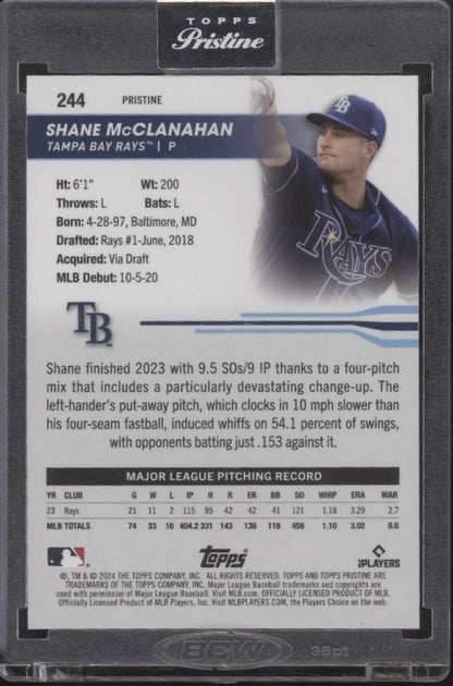 Shane McClanahan 2024 Topps Pristine Blue Pulsar Refractor 61/75 #244 - Collector Store LLC