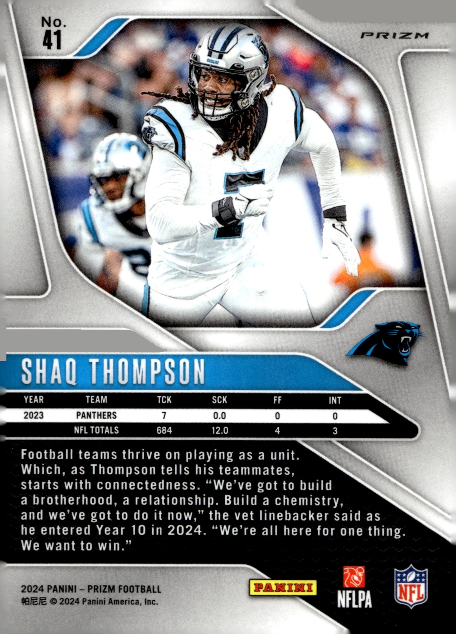 Shaq Thompson 2024 Panini Prizm Silver Prizm #41 #2 - Collector Store LLC
