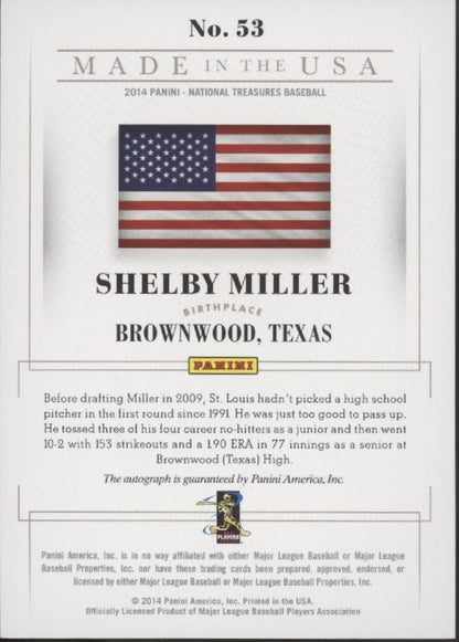 Shelby Miller 2014 Panini National Treasures Made in the USA Patch Auto 15/99 - Collector Store LLC