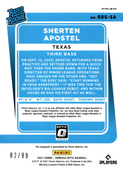 Sherten Apostel 2021 Panini Donruss Optic Rated Rookie Mojo Prizm RC Auto 82/99 - Collector Store LLC