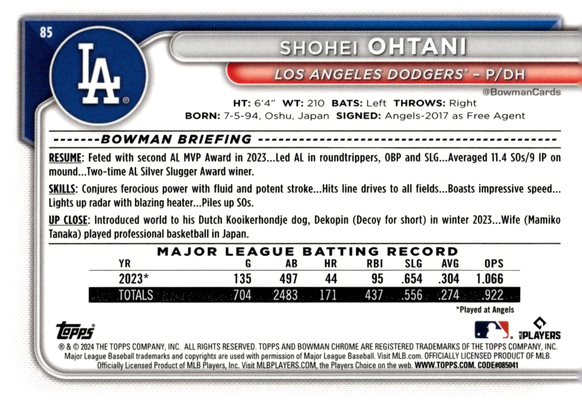 Shohei Ohani 2024 Bowman Chrome #85 #1 - Collector Store LLC