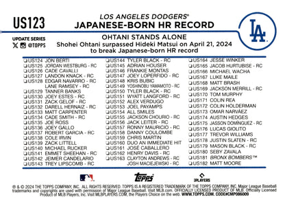 Shohei Ohani 2024 Topps Update Series Japanese Born HR Record #US123 #2 - Collector Store LLC
