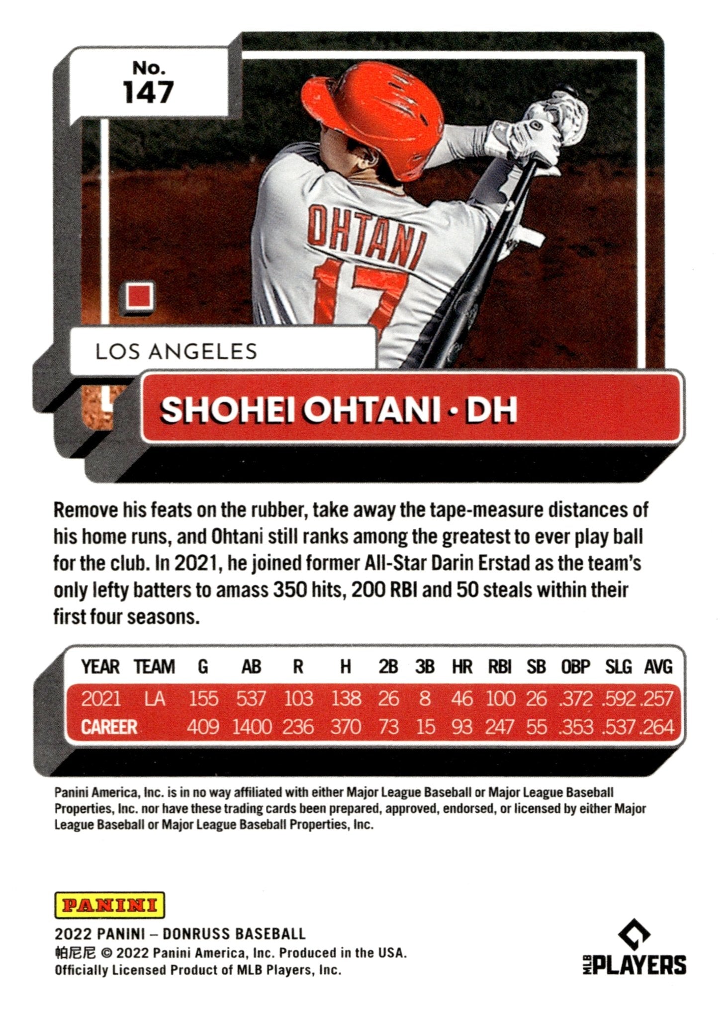 Shohei Ohtani 2022 Panini Donruss Purple Foil #147 - Collector Store LLC