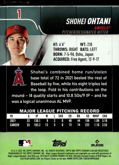 Shohei Ohtani 2022 Topps Stadium Club Black #1 - Collector Store LLC