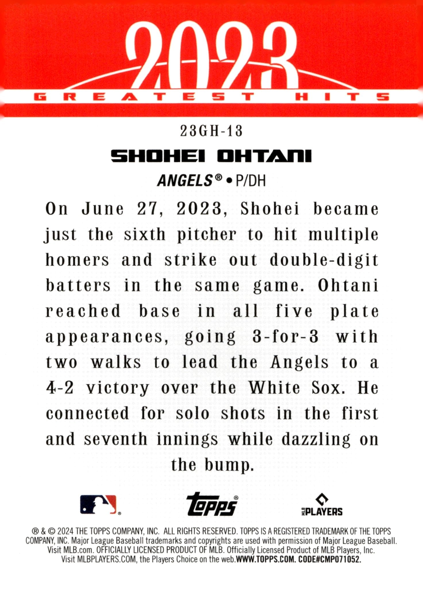 Shohei Ohtani 2024 Topps Series 1 '23 Greatest Hits #23GH - 13 - Collector Store LLC