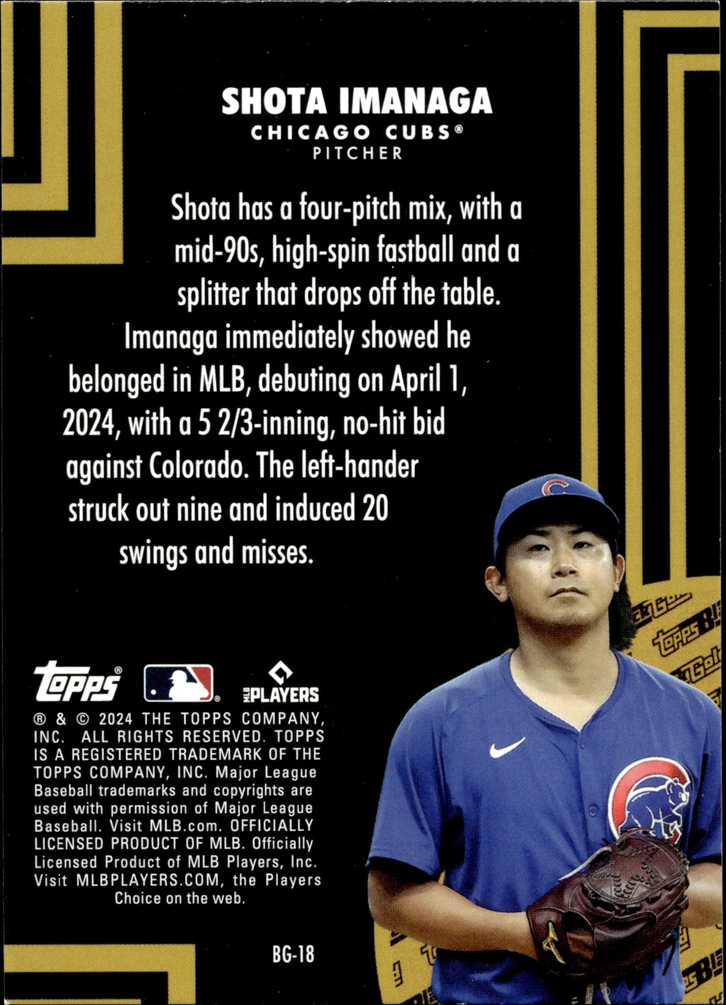 Shota Imanaga 2024 Topps Black Gold RC #BG - 18 - Collector Store LLC