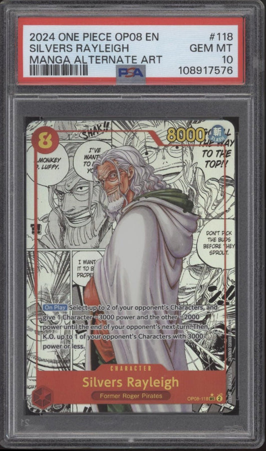 Silvers Rayleigh One Piece Card Game Two Legends Manga Alternate Art #118 PSA 10 - Collector Store LLC