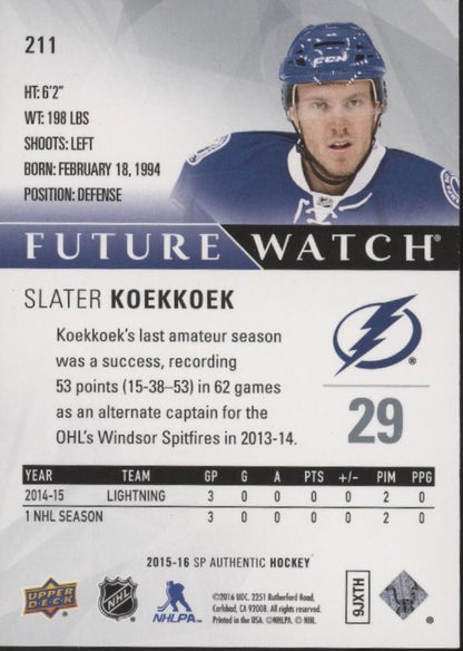 Slater Koekkoek 2015 - 16 Upper Deck SP Authentic Future Watch 197/999 211 - Collector Store LLC