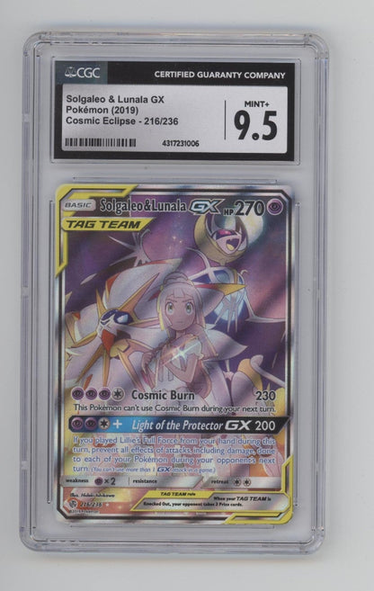 Solgaleo & Lunala GX Pokemon Cosmic Eclipse #216 CGC 9.5 Solgaleo & Lunala GX Pokemon Cosmic Eclipse #216 CGC 9.5