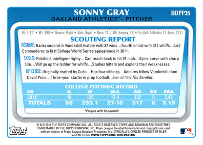 Sonny Gray 2011 Bowman 1st #BDPP35 - Collector Store LLC