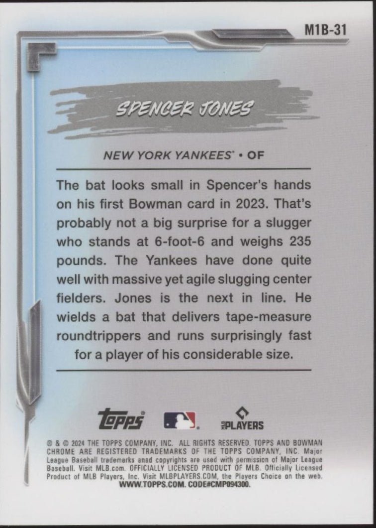 Spencer Jones 2024 Bowman Chrome My 1st Bowman Blue Mojo Refractor 107/150 - Collector Store LLC