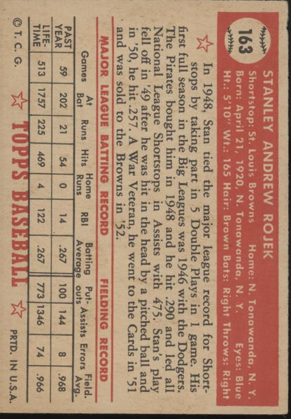 Stan Rojek 1952 Topps #163 St. Louis Browns VG - Collector Store LLC