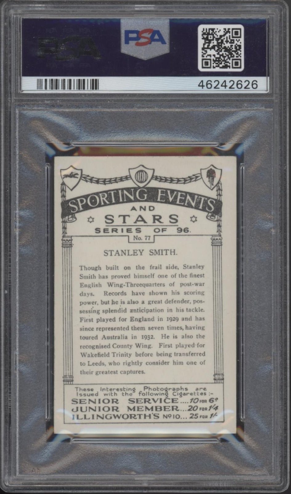 Stanley Smith 1935 JA Pattreiouex Sporting Events & Stars #77 PSA 4 - Collector Store LLC