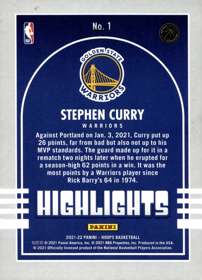 Stephen Curry 2021 - 22 Panini Hoops Highlights Foil #1 - Collector Store LLC