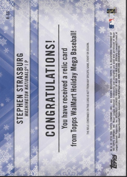 Stephen Strasburg 2018 Topps Walmart Holiday Mega Swatch #R - SS - Collector Store LLC