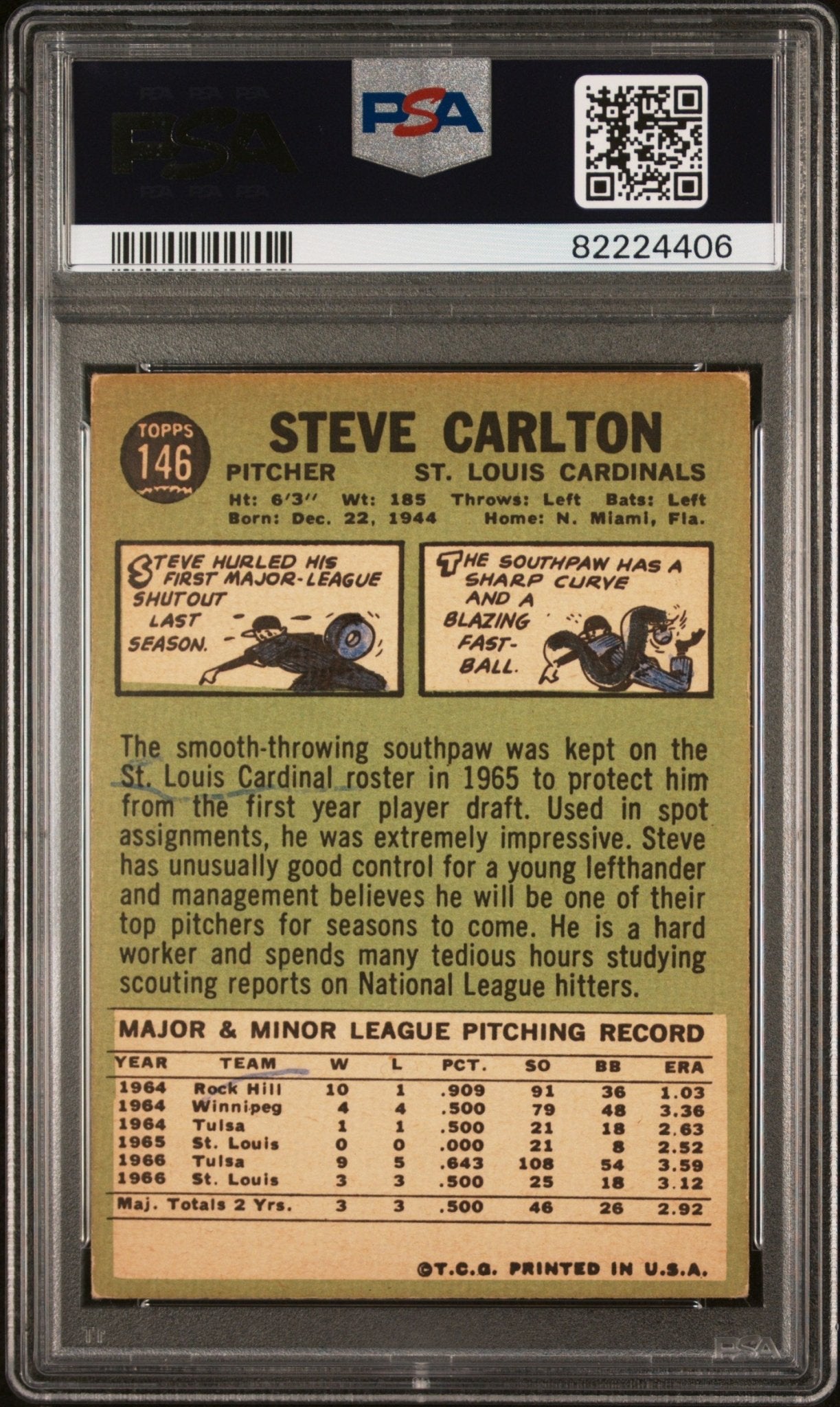 Steve Carlton 1967 Topps #146 PSA 4 (MK) - Collector Store LLC