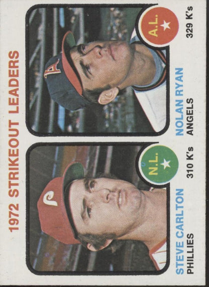 Steve Carlton / Nolan Ryan 1973 Topps Strikeout Leaders #67 EX - Collector Store LLC