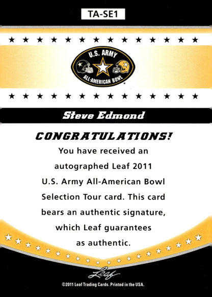 Steve Edmond 2011 Leaf US Army All American Bowl RC 18/20 #TA - SE1 - Collector Store LLC