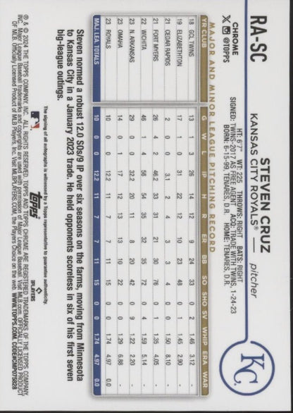 Steven Cruz 2024 Topps Chrome Blue Refractor RC Auto 079/150 #RA - SC - Collector Store LLC