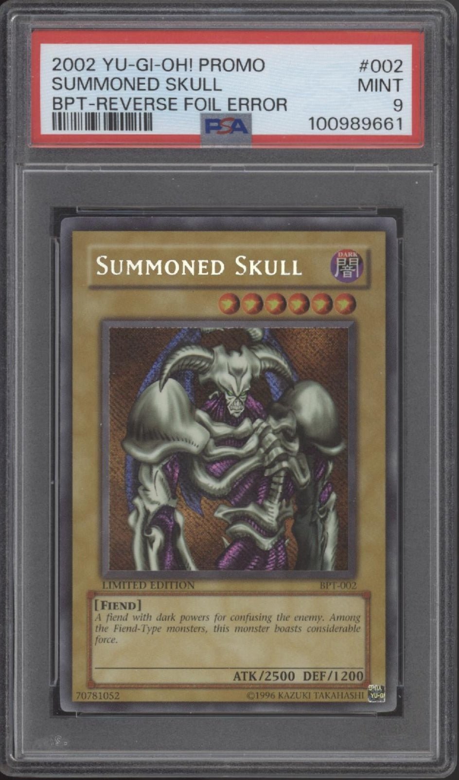 Summoned Skull Yu - Gi - Oh! BPT Promo Reverse Foil Error #002 PSA 9 - Collector Store LLC